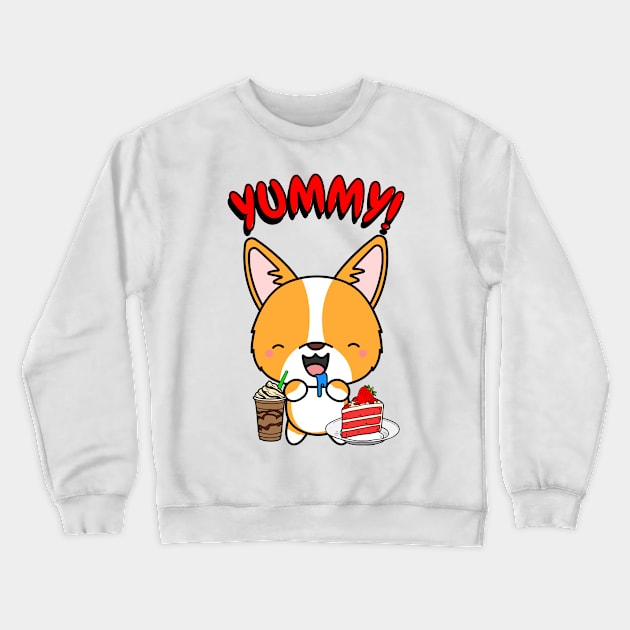 Cute corgi is having coffee and cake Crewneck Sweatshirt by Pet Station